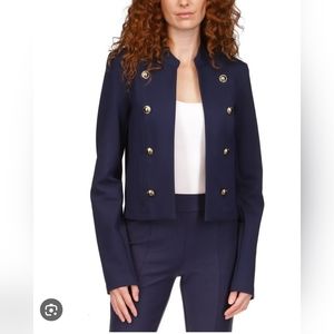 MICHAEL KORS MIDNIGHT BLUE CROPPED POINTE MILITARY JACKET SIZE LARGE NWT
